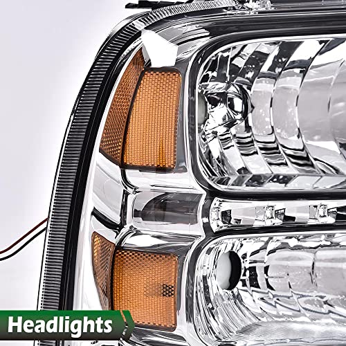 Image of GRAND ORANGE LED DRL Headlights Assembly, Compatible with 2005 2006 2007 Ford F250 F350 F450 F550 Super Duty bumper Headlamp, Amber Corner Headlight(Clear lens Chrome Housing Amber Reflector)
