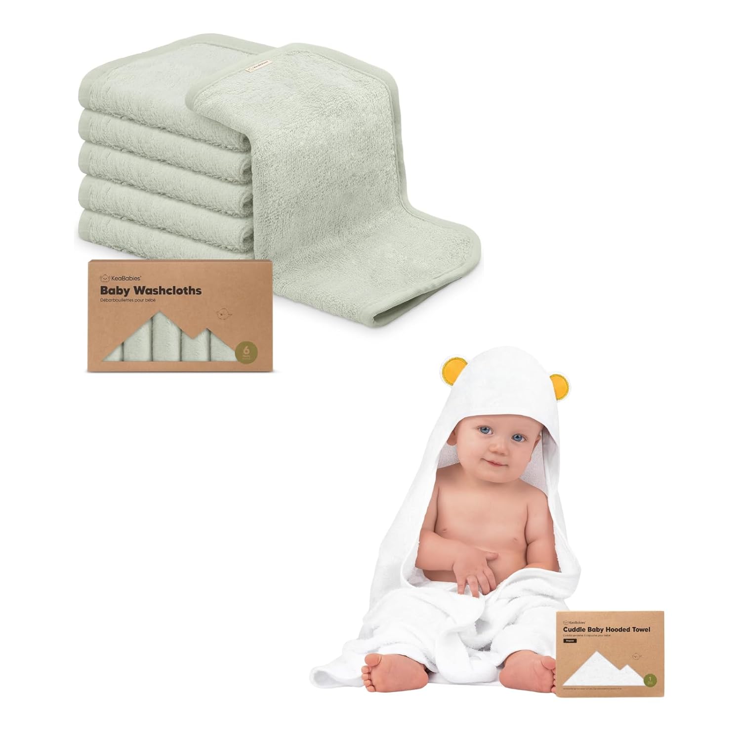 KeaBabies Baby Washcloths for Newborns, Kids and Baby Hooded Towel - Soft, Absorbent Bath Cloth and Face Washcloths - Hooded Towel for Infant & Toddlers