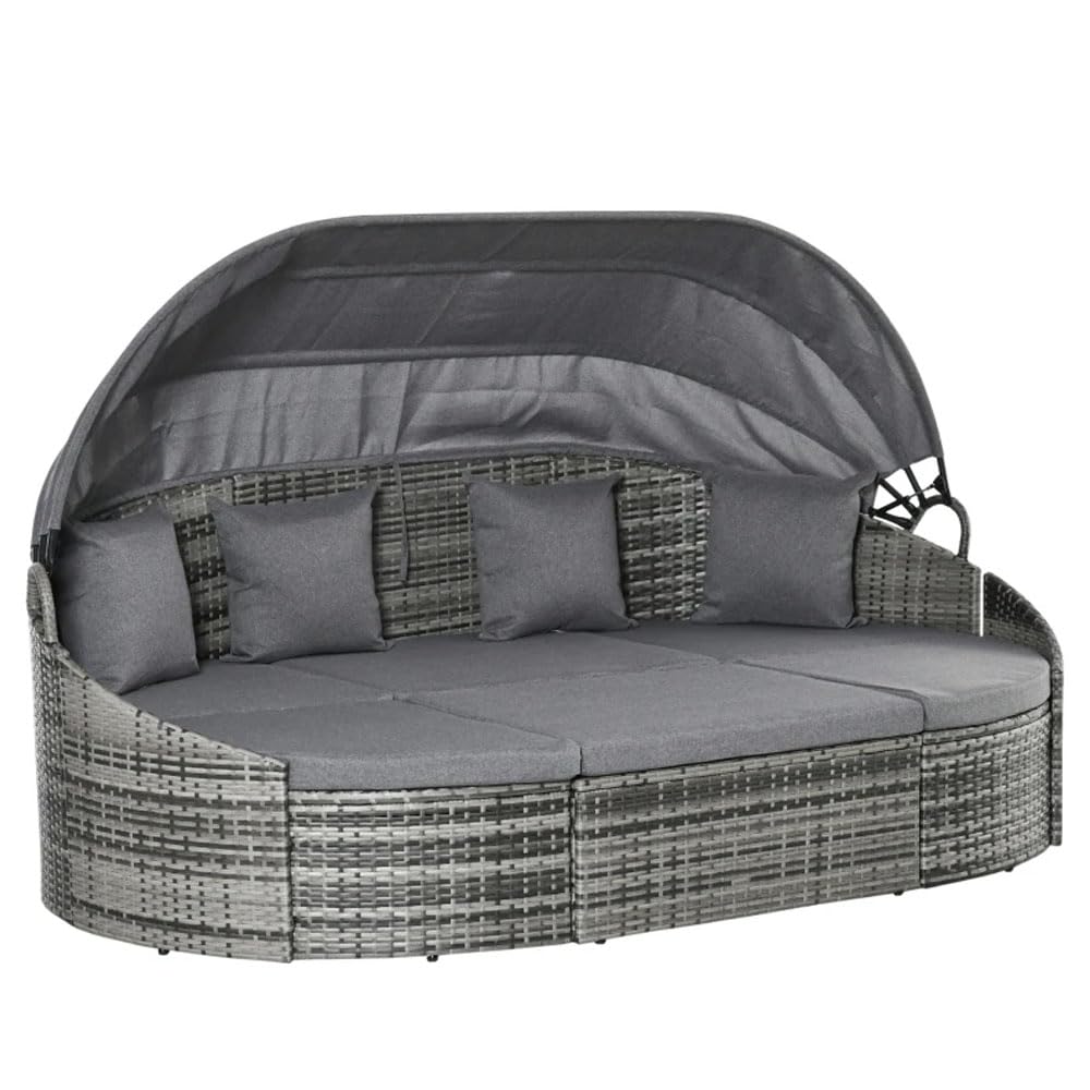 Hypeshops Convertible Rattan Daybed Sectional, Grey
