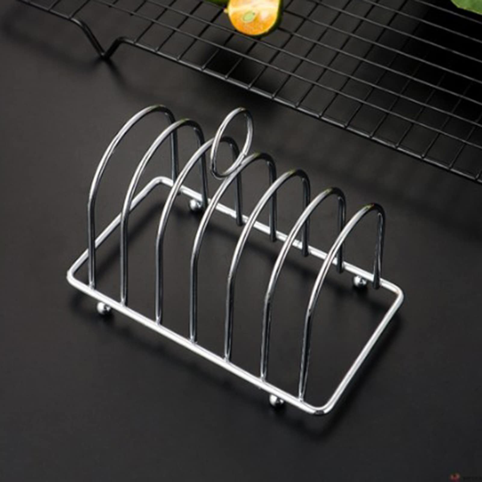 Porta Toast in Acciaio Inox, Porta Toast a 6 Fette con Piedini a Sfera e Manico Ad Anello, Porta Pane Tostato per Colazione a Buffet Pranzo Cena, 15,7 x 7,1 x 10 cm