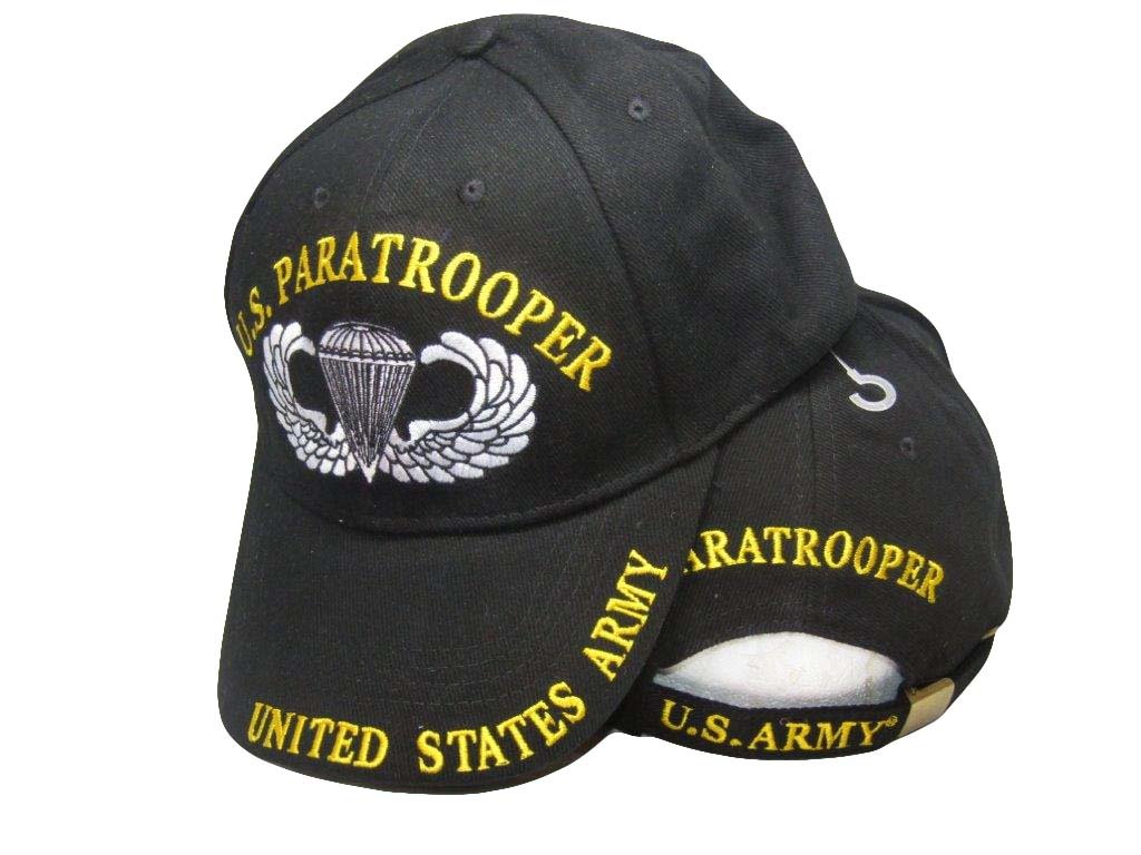 AES U.S. Army Paratroopers Crest Diamond Wings Black Embroidered Cap Hat EE, Black, One size