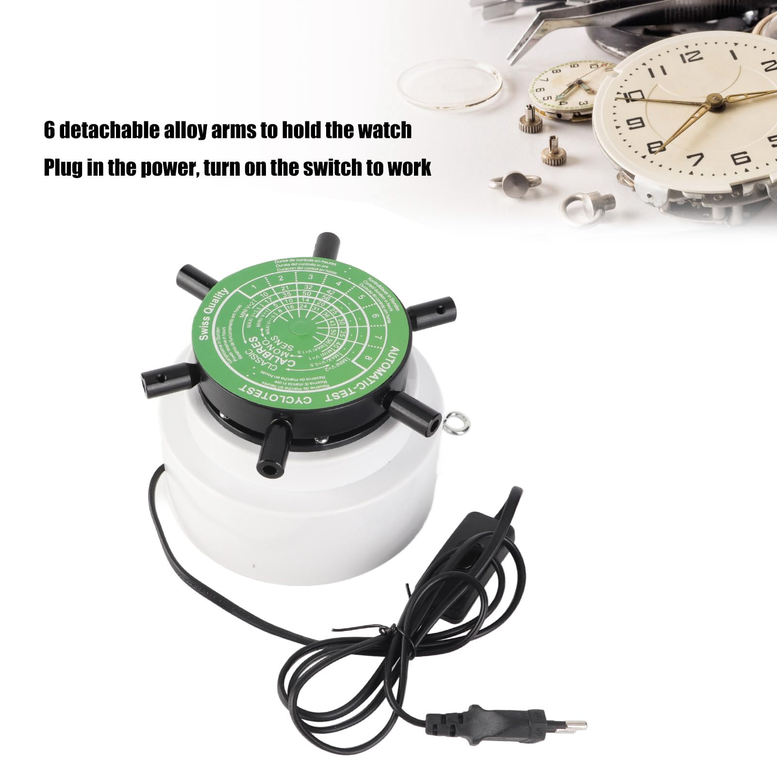 Máquina Bobinadora de Reloj, Bobinadora de Reloj Mecánica Automática, Herramienta de Reparación de Reloj con 6 Brazos de Aleación Desmontables para Reloj Mecánico