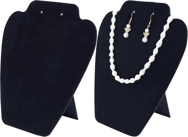 FINGERINSPIRE 2Pcs Velvet Jewelry Necklace Display Stand Black 21cm Height Earring Pendant Chain Holder 3D Jewelry Chain Organizer Mannequin Model Display Stand Small Combination Necklace Holder