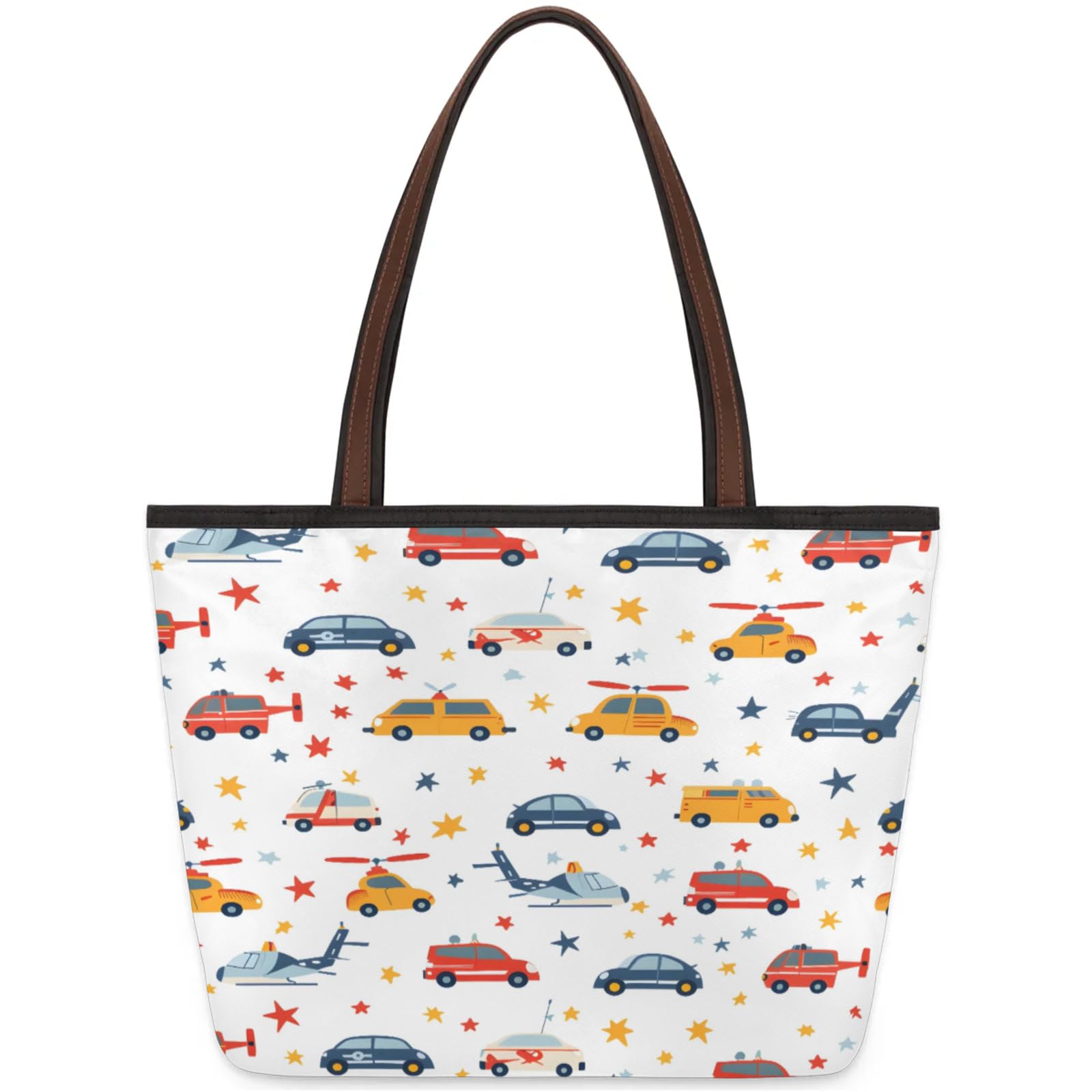 Cartoon Star Car Plane Tote Bag Multi Pocket Zippered Beach Bag Lightweight Waterproof Handbag for Women Men Work Gym Travel Swimming Yoga Grocery Shopping L