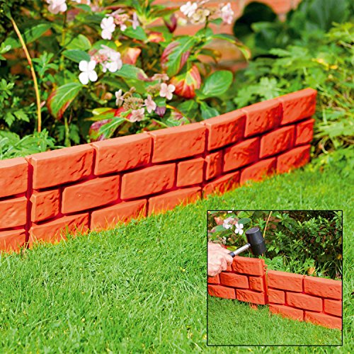 Parkland® Terracotta Pack of 4 Instant Brick Effect Garden Border Lawn Edging Plant Border - Simply Hammer In