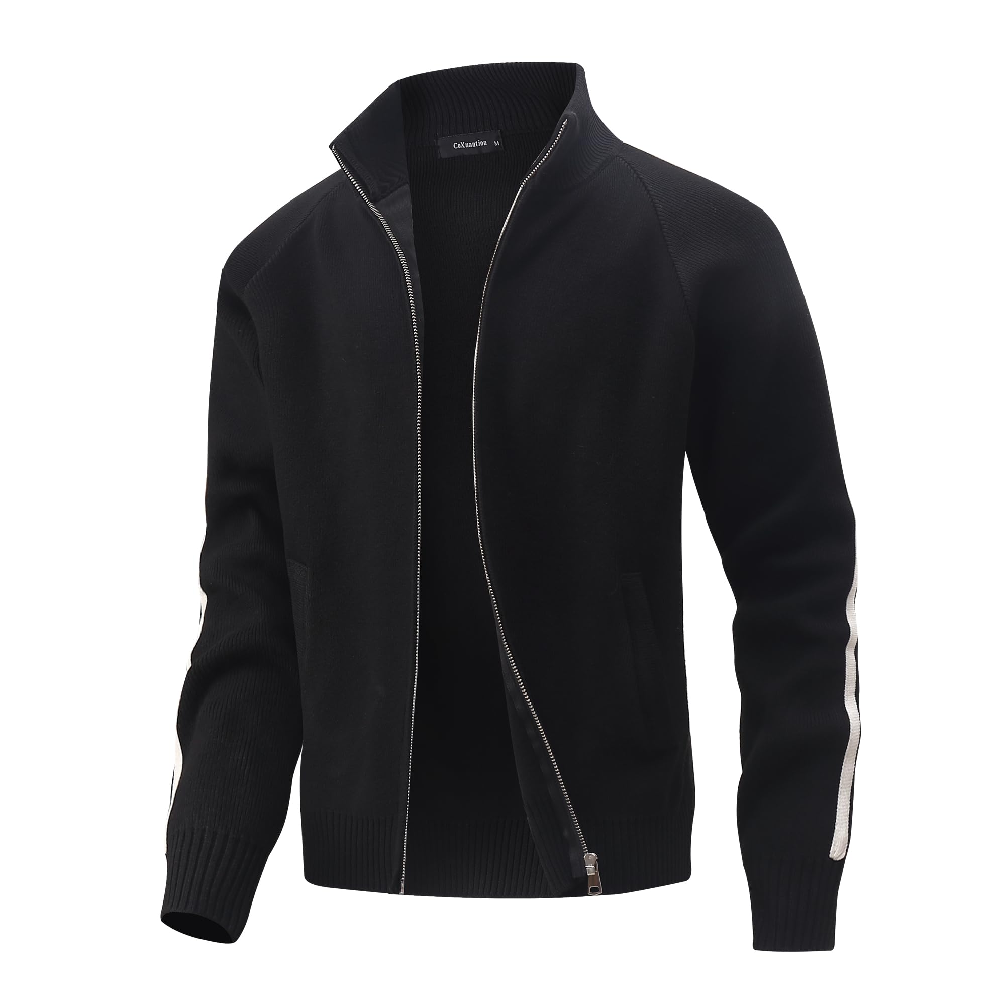 Herren Gestrickt Strickjacke Langarm Voller Reißverschluss Cardigan Stehkragen Warme Pullover Winter Sweatjacke mit Taschen