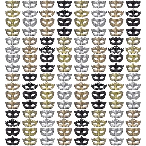 FEQO 128 Pièces Masque Vénitien Mascarade Vintage Antiques Masqué Rétro Mascarade Carnaval pour Femme Homme(Papillon, Prince, Princesse, Peri)