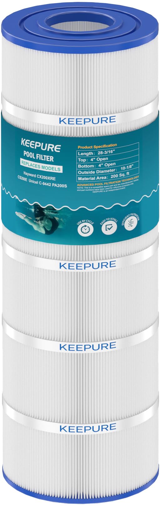 KEEPURE C200S Pool Filter Cartridge Compatible with CS200E, CX200XRE, C-9442, PA200S Pool Filter Cartridge, 200 sq.ft, 1 Pack