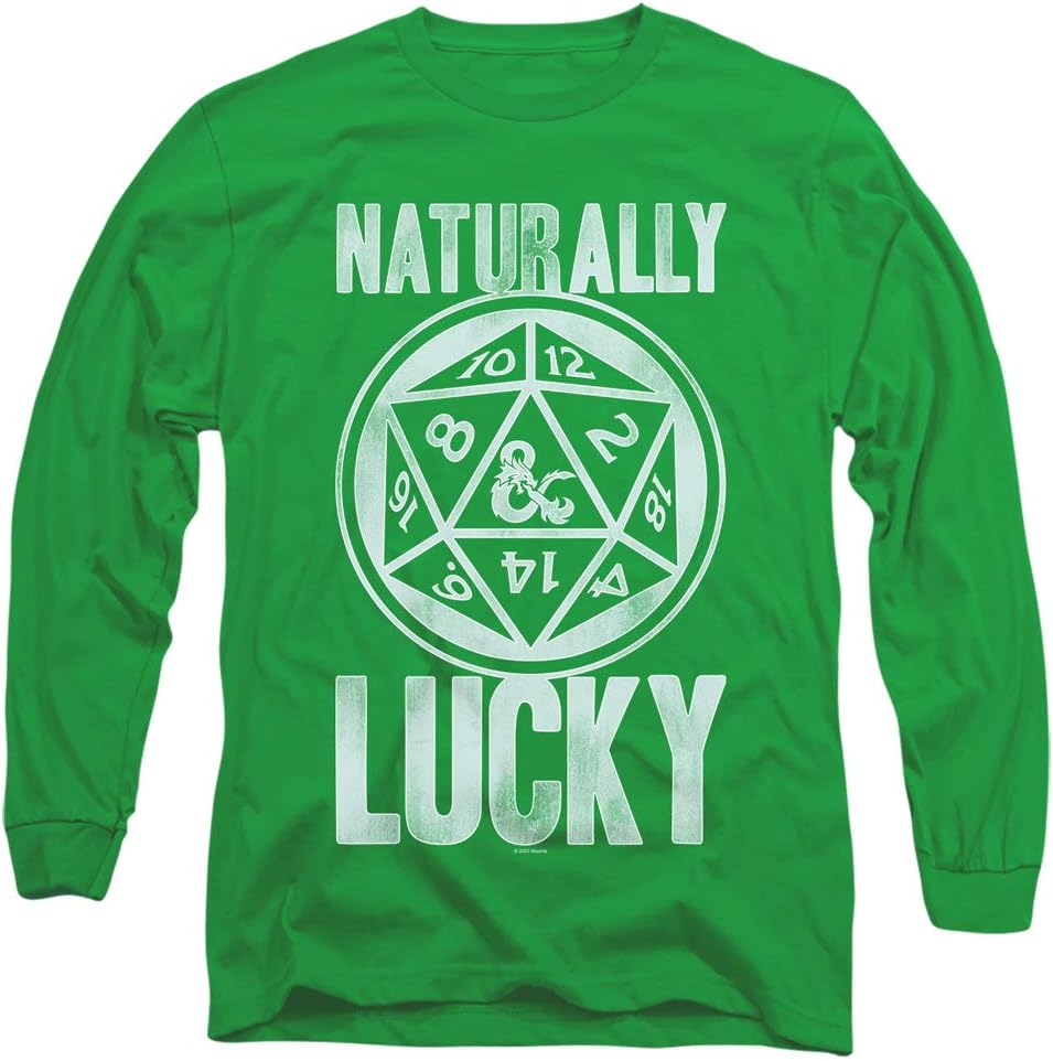 Dungeons & Dragons Naturally Lucky Unisex Adult Long-Sleeve T Shirt for Men and Women