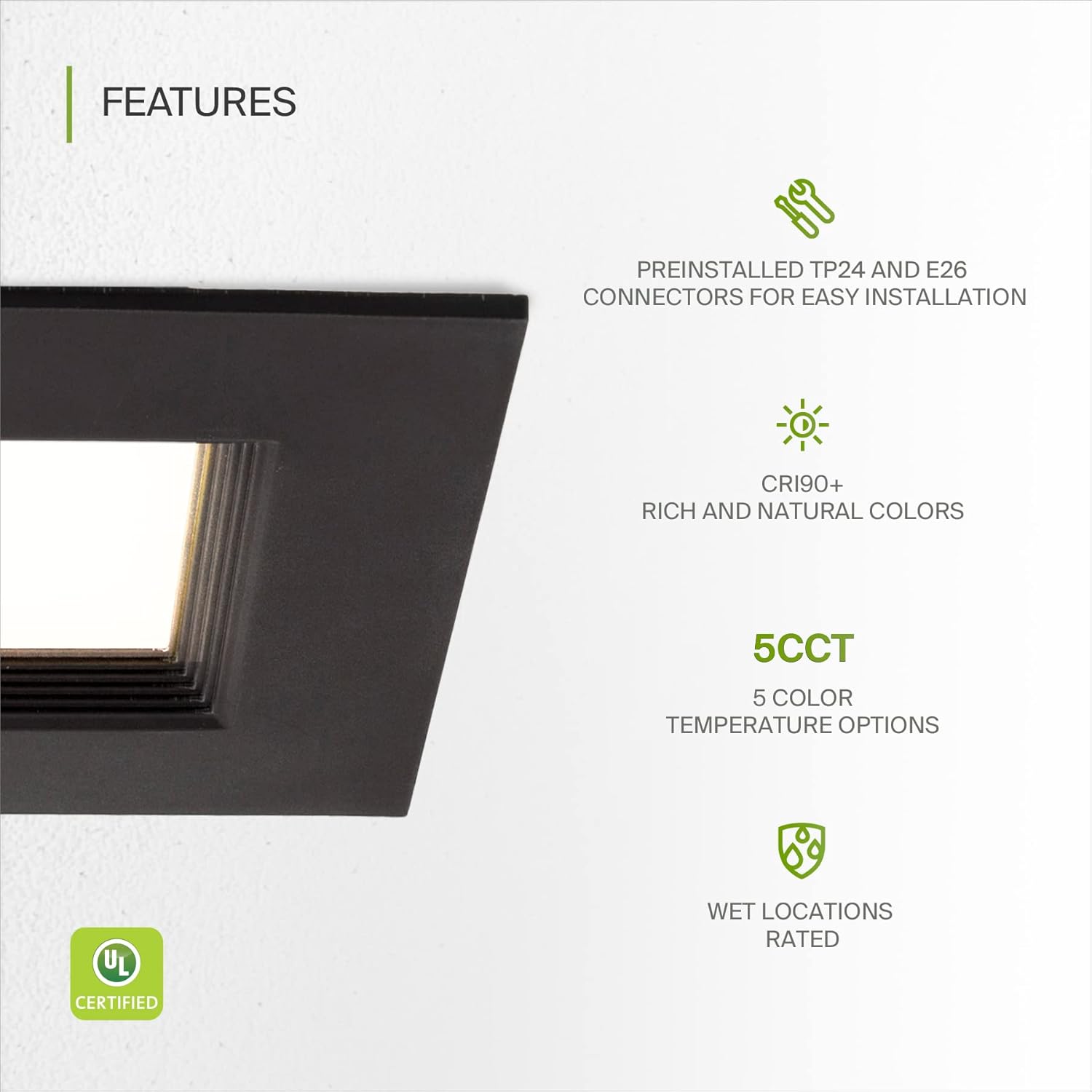 ASD Bronze 6 Inch Retrofit LED Square Recessed Lighting - 12W 1023LM 2700/3000/3500/4000/5000K Selectable Dimmable LED Downlight, Wet Rated CRI90 Baffle Trim Square Can Lights, UL 6 Pack