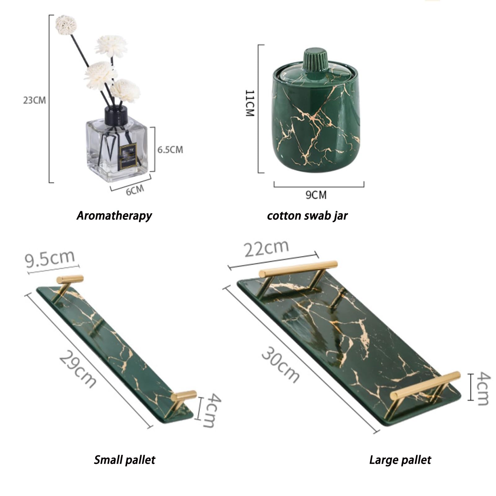 Flacon Distributeur Rechargeable pour Lotion et Savon pour Les Mains, Ensemble de gobelet en céramique avec Plateau et diffuseur d'huiles essentielles (Vert)