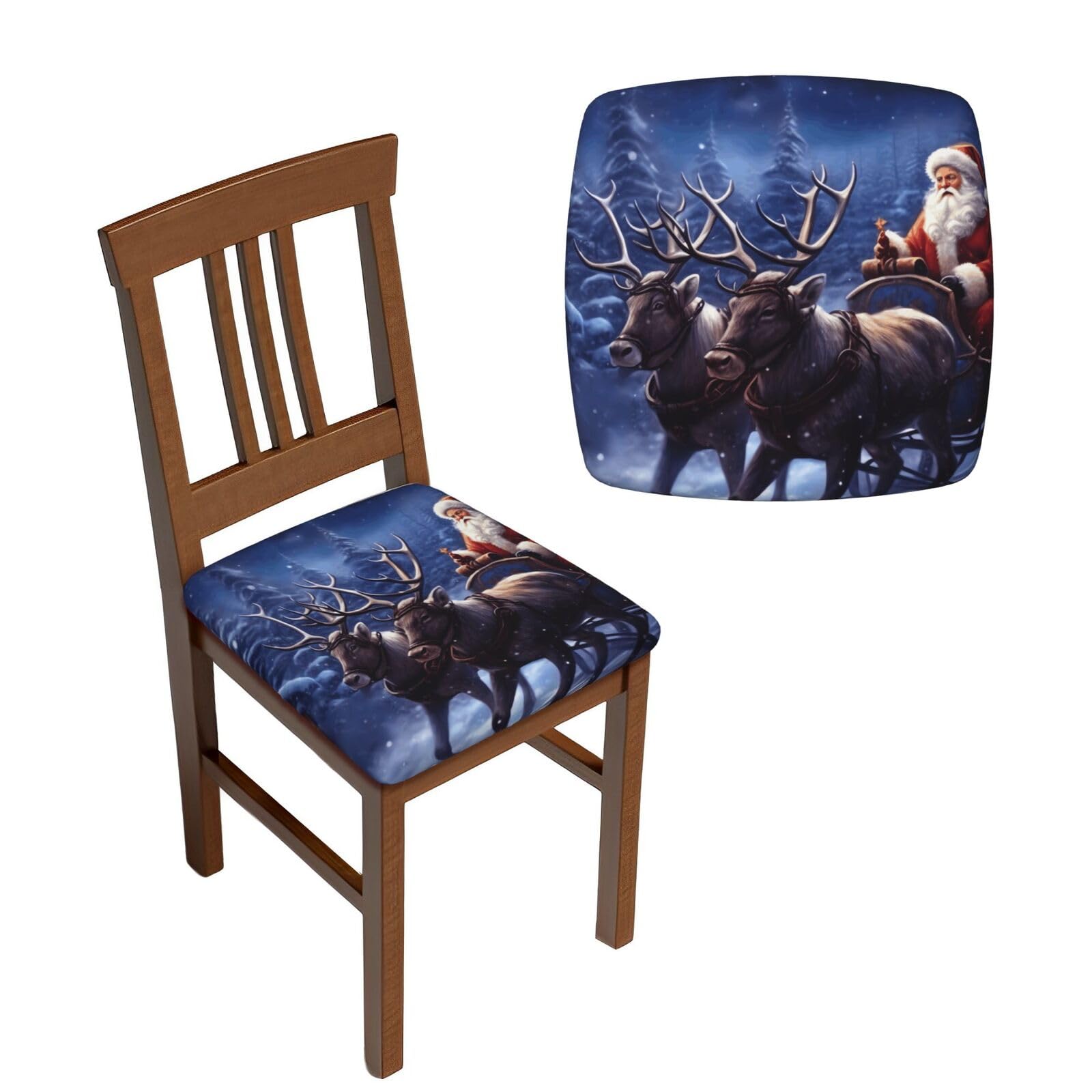 NONHAI 6PCS Dining Chair Seat Covers Set Snow Night Santa and Deer Stretch Removable Chairs Covers Washable Seat Cushion Slipcovers Protector for Dining Room Kitchen Chairs