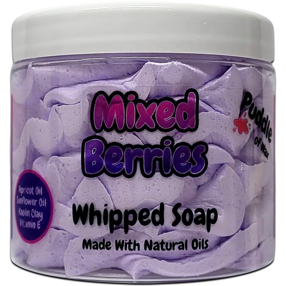 Mixed Berries Whipped Soap Body Wash, 150g, Natural Oils & Kaolin Clay, Fruity Scent, Vegan Friendly, Puddle of Wax