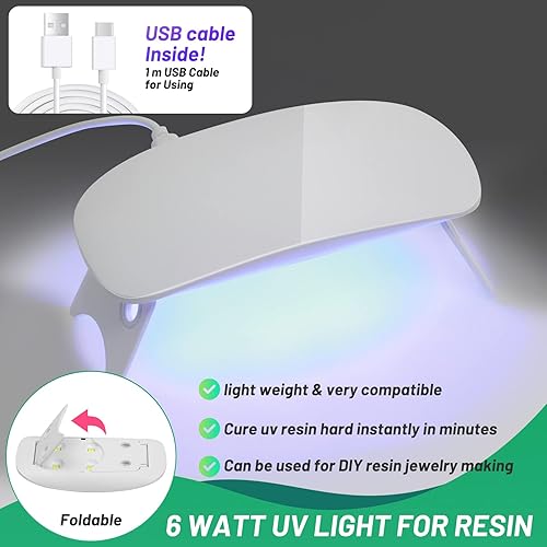 Miniatura 4 de Kit de resina UV con luz, juego de resina epoxi UV de curado rápido ultravioleta con luz UV de cristal de tipo duro de resina para hacer joyas,