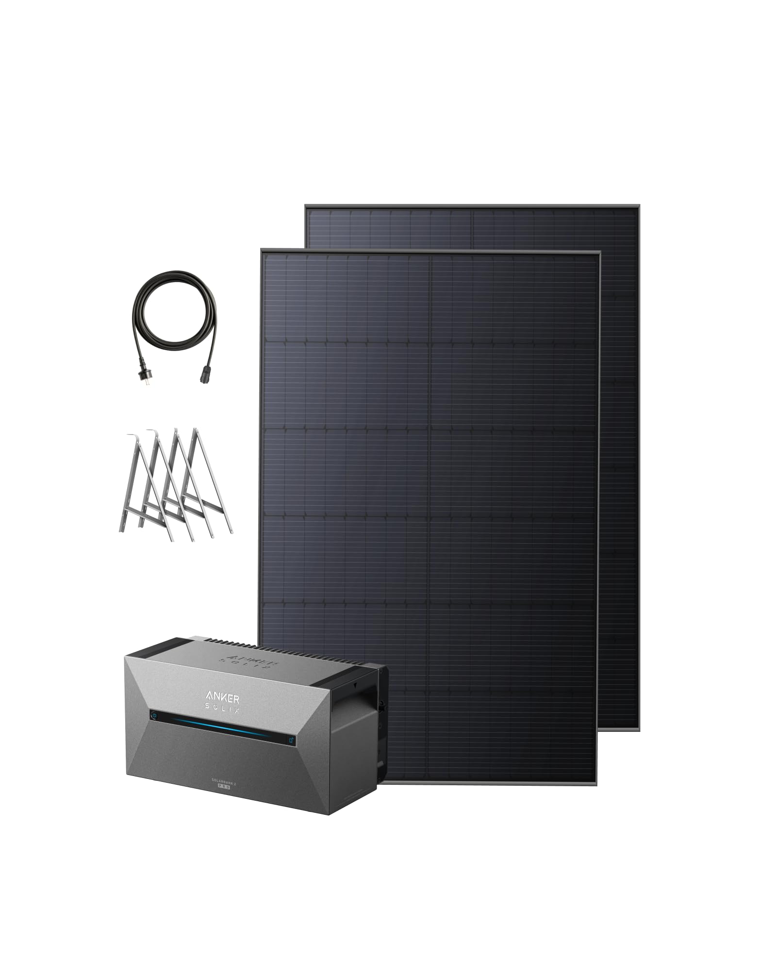 Anker SOLIX 2 Pro 0% VAT, Balkonkraftwerk mit Speicher, 890W/1600Wh LiFePO4, 2× 445W Panel, Balkonhalterung, 4 MPPTs 2400W Eingang, bis 9,6kWh, Plug&Play