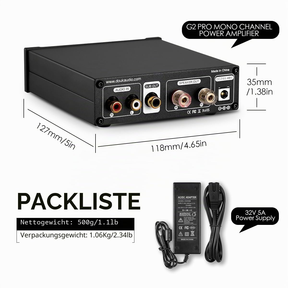 Nobsound G2 PRO 300W Mini HiFi Subwoofer/Vollfrequenz Mono Leistungsverstärker Audio Verstärker