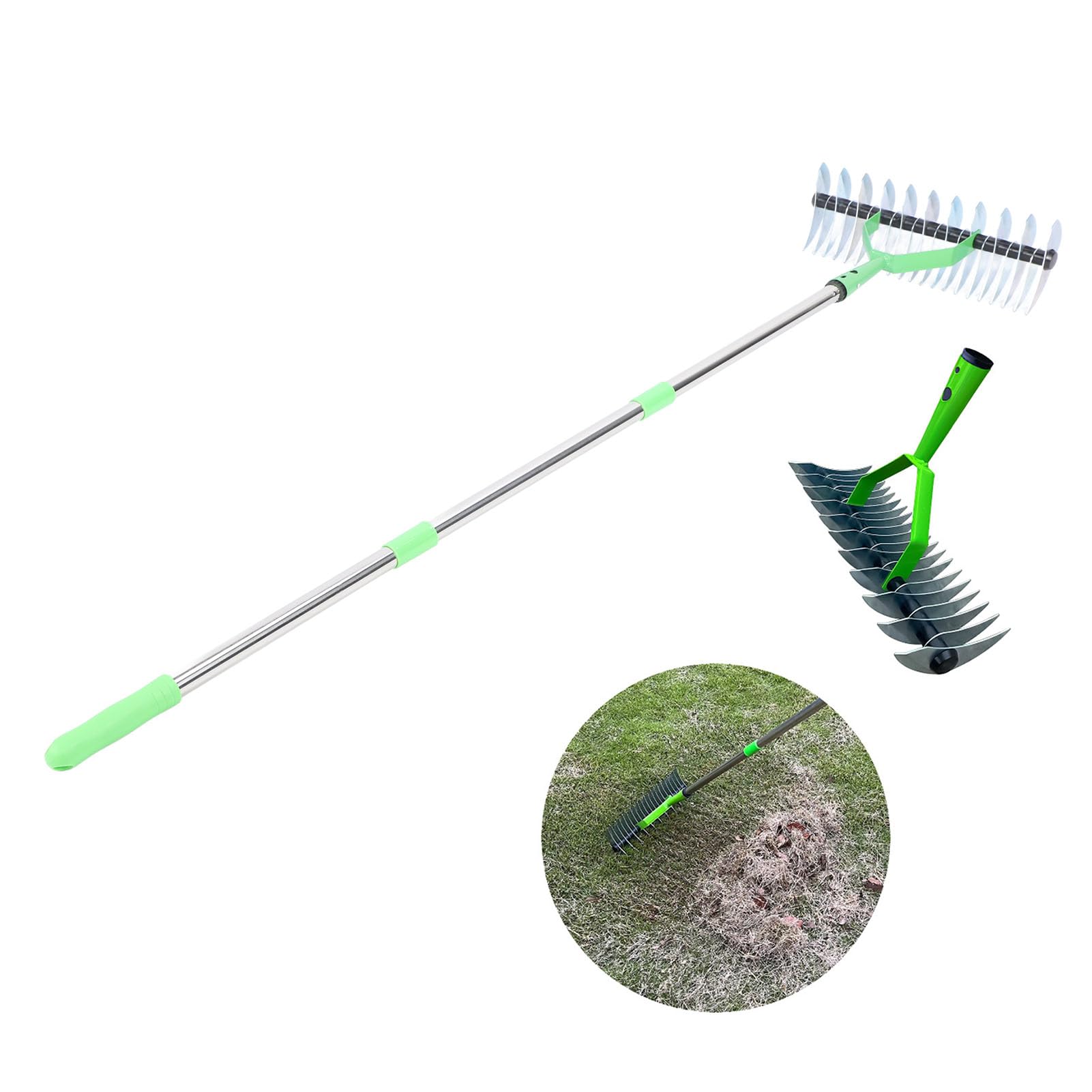 Rastrello Regolabile Per Pulizia Prato 157,5 Cm Con 19 Denti In Acciaio Al Nichel - Attrezzo Per Aerare Il Terreno E Rimuovere Paglia