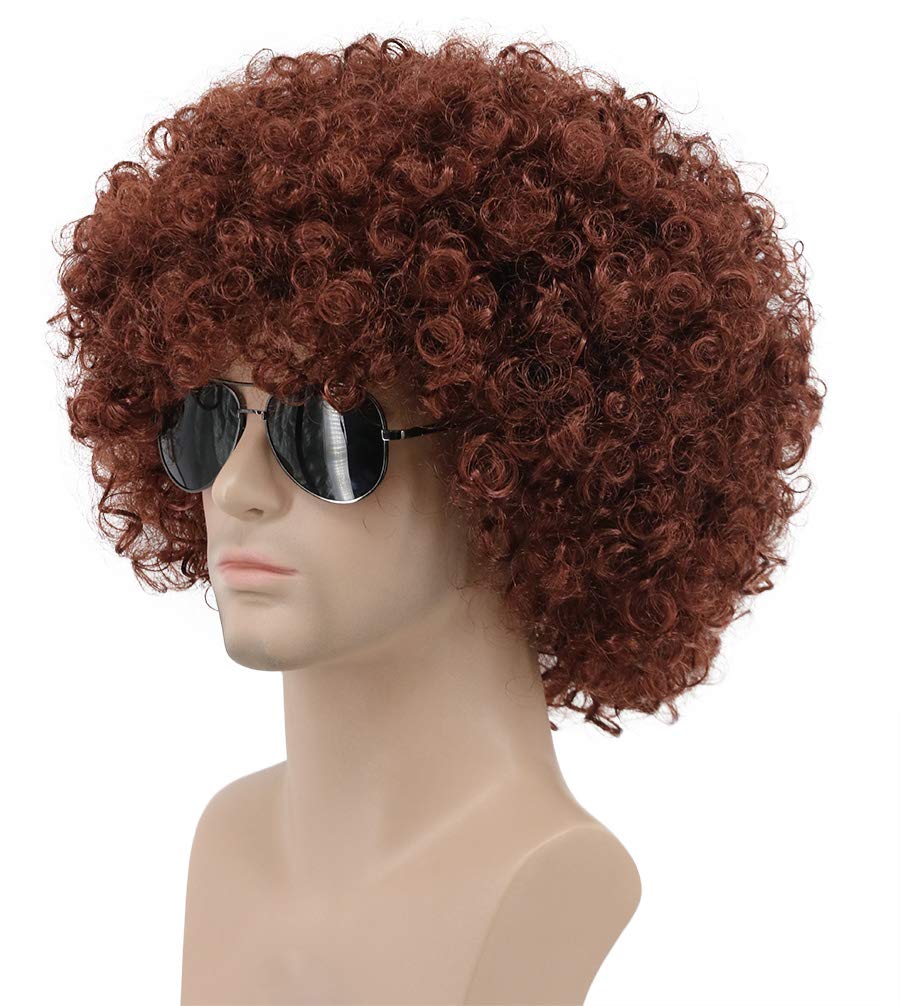karlery Men Women 70s 80s Short Curly Brown Rocker Party Afro Wig California Halloween Costume Cosplay Wig - Image 2