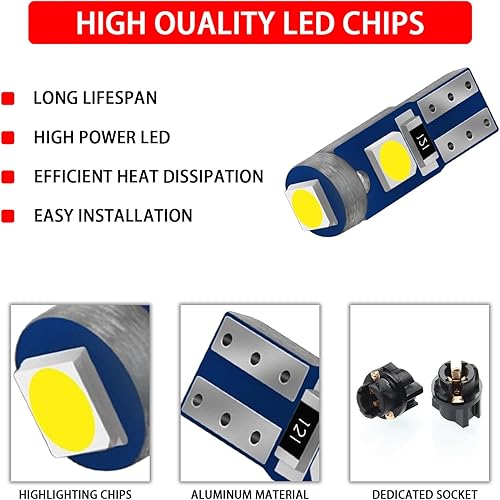 Miniatura 4 de 20 bombillas LED T5 2721 37 74, PC74 PC37 de cuña superbrillante con enchufe de bloqueo giratorio, luces de repuesto para panel de instrumentos de