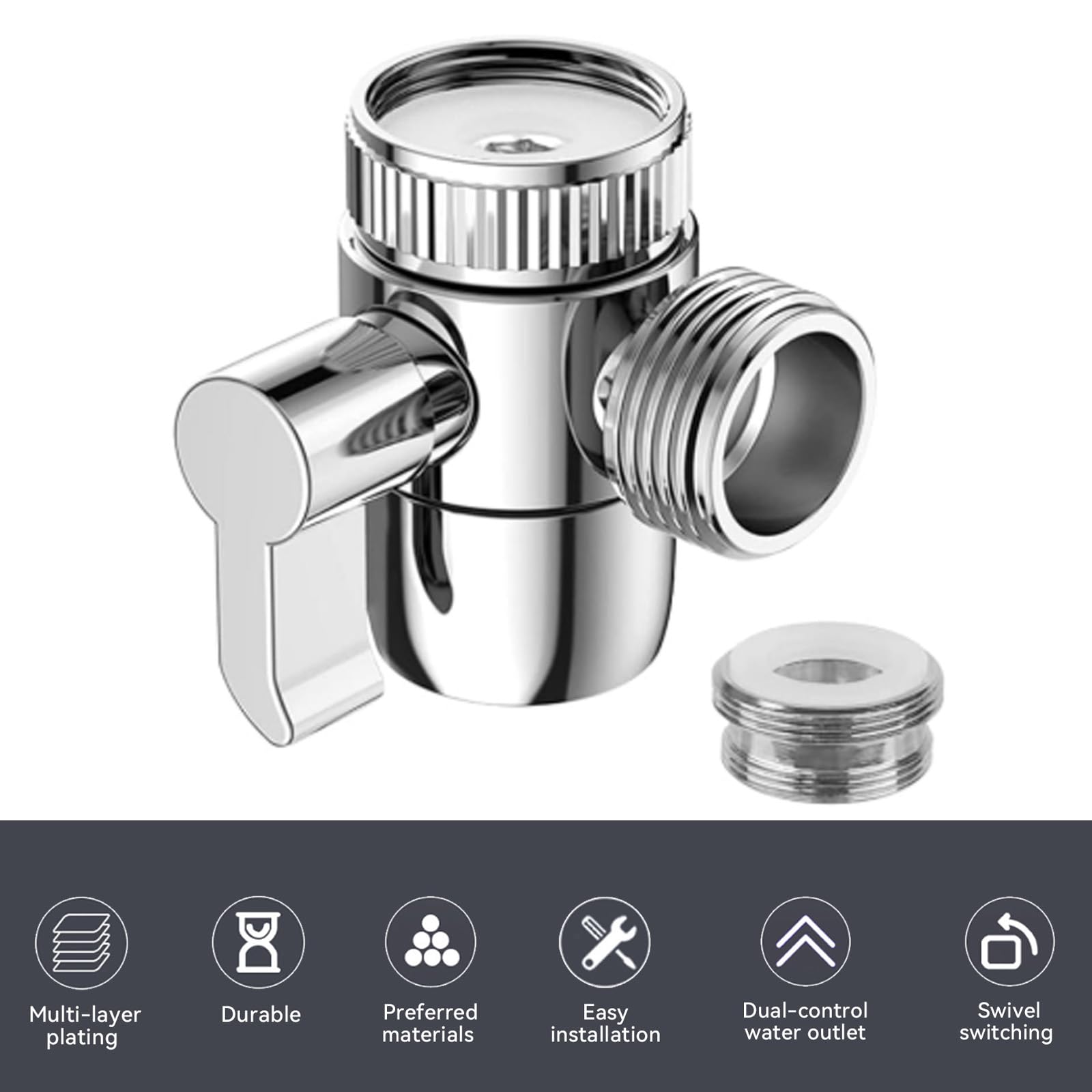 Xiciki 3-Way Brass Diverter Valve,Sink Faucet Splitter M22 X M24 Adapter Replacement Part for Kitchen and Bathroom Shower - Image 4