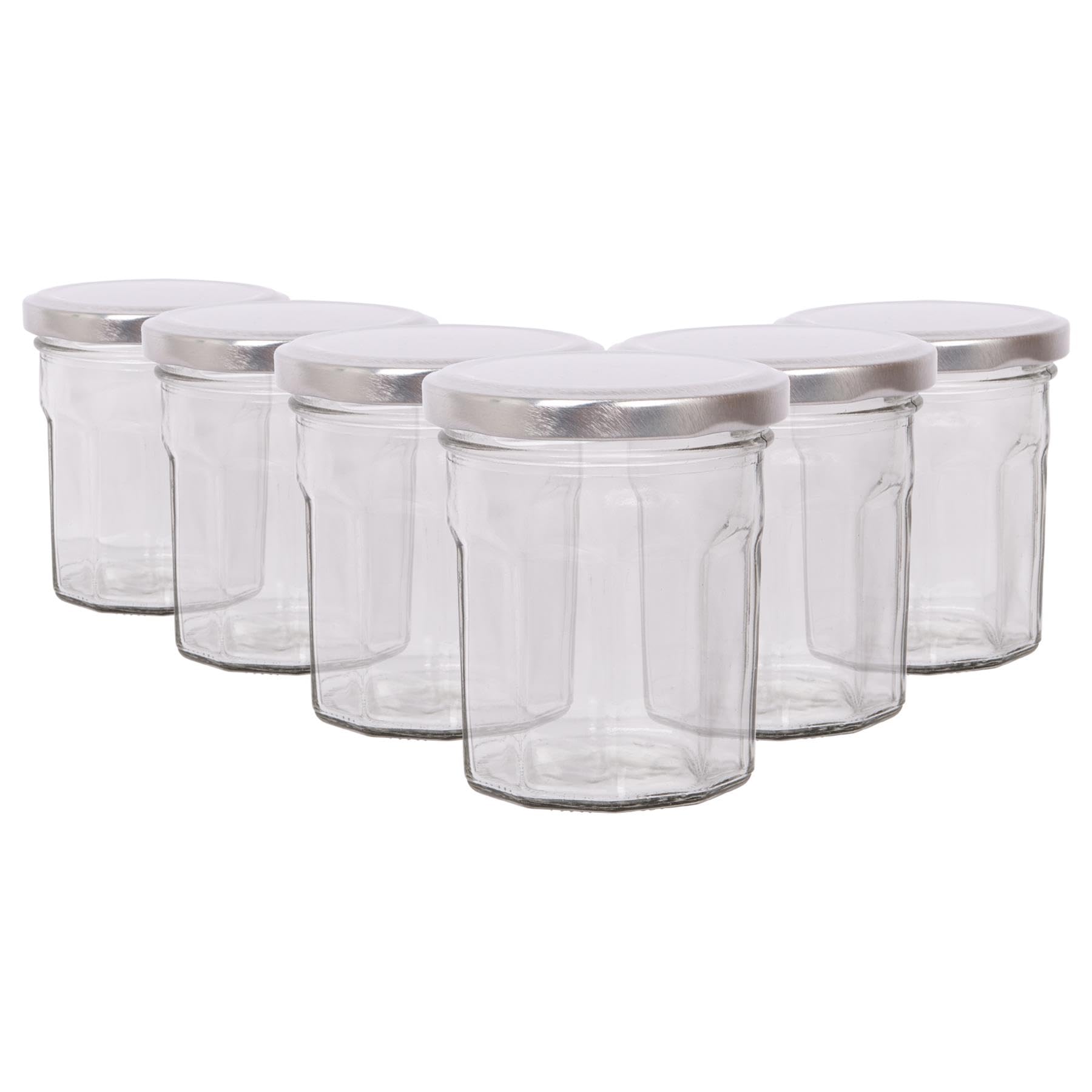 Argon Tableware Silver Lid Glass Jam Jars With Airtight S - 150Ml - Pack Of 6 - Empty Screw Top Kitchen Storage Jar For Food, Honey, Spice, Pickling, Preserving, Candle Making