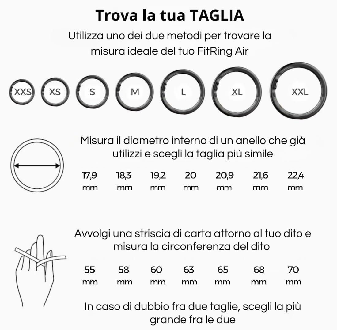 FitRing Air Anello Smart Fitness Tracker, Cardio SpO2 Pressione Sonno 24H, 5ATM Waterproof, 7 Giorni Batteria, App Android iOS, Custodia Ricarica USB-C