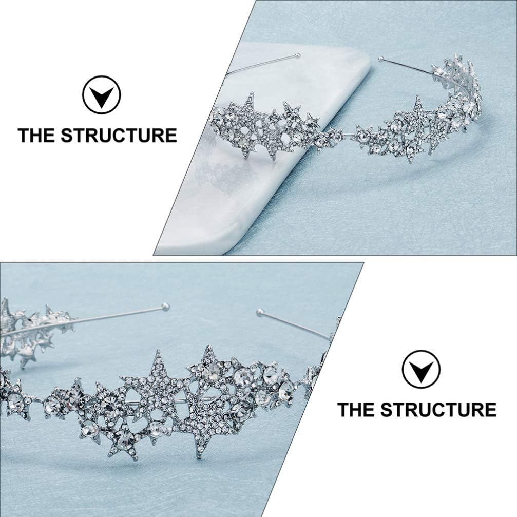 Beaupretty Star Crown: Silver Star Headband - Rhinestone Crystal Tiara - Bridal Crown Headband for Wedding Birthday Party