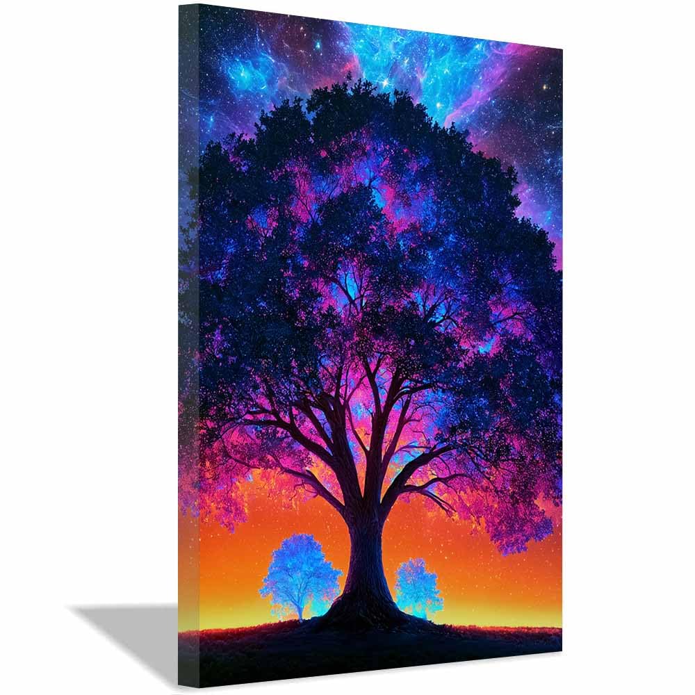 XENIOU Tree Wall Art Cosmic Pink Floating Tree canvas painting wall art, Living Room Bedroom Hallway Stairs Decoration.(Multicolor)-70x100cm Framed