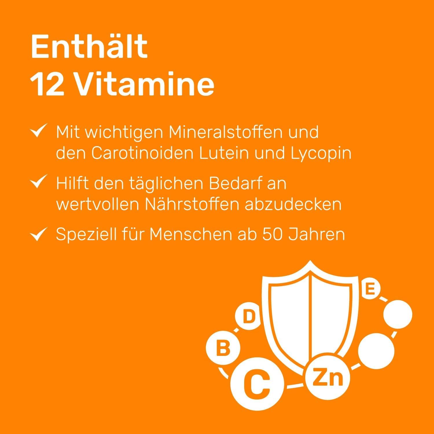 EUNOVA Langzeit 50+: Multivitamin Tabletten mit Lutein & Zink, 120 Kapseln