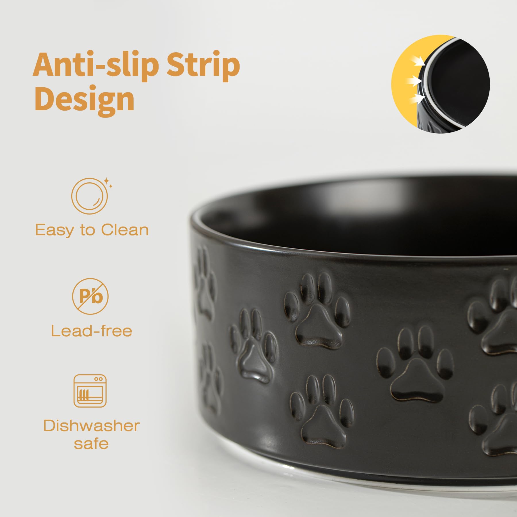 Keramik-Hundenapf-Set mit Anti-Rutsch-Ringen für mittelgroße Hunde, 18,5 cm Futter- und Wassernäpfe, Haustiergeschirr für mittelgroße Hunde (Doppelnäpfe - Schwarz, 18,5 cm)
