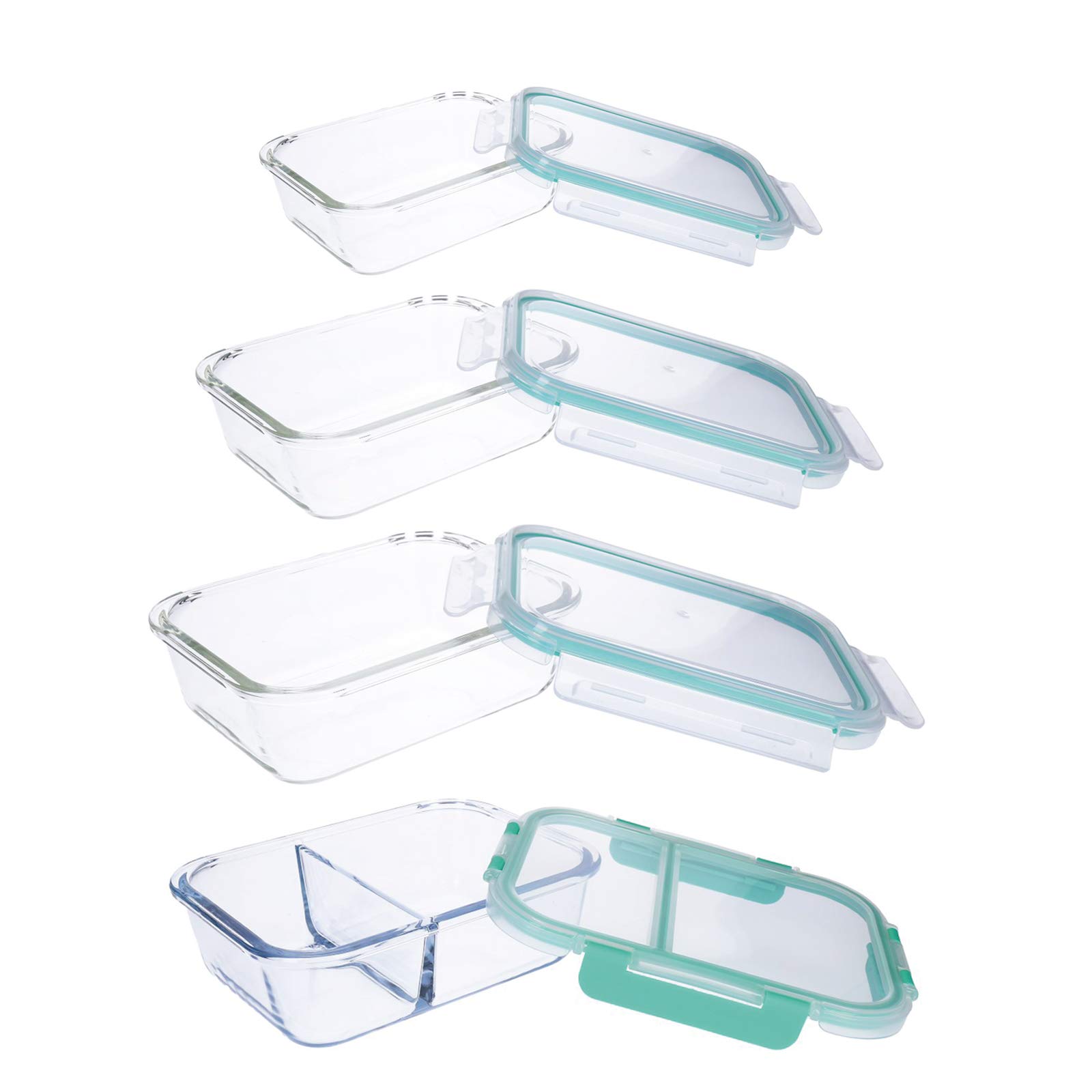GEORGES Set of 8 Glass Storage Boxes with 4-Way Click Lid, Dishwasher Safe, Microwave and Oven Safe (without Lid), BPA-Free Model 2020