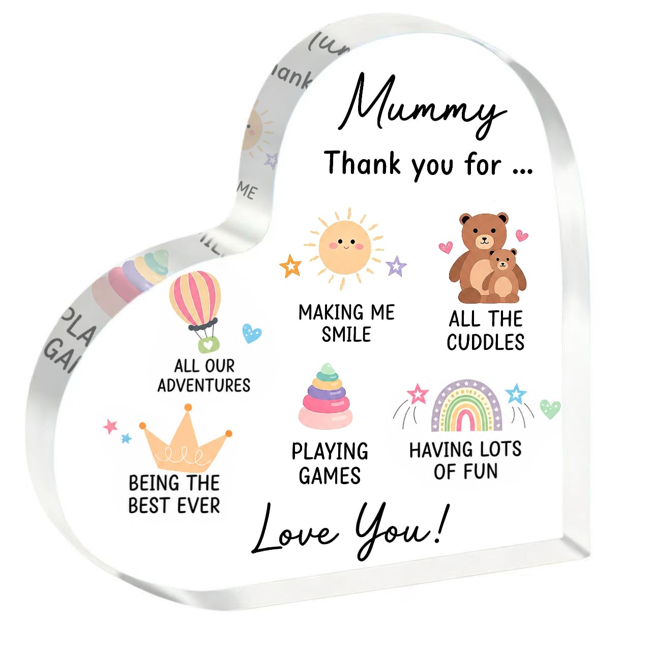 Acrylic Heart Thank You Keepsake for Fathers Day, Sentimental Present for Men, 10x10cm Transparent Love Sign for DIY Dad Birthday(Dad)