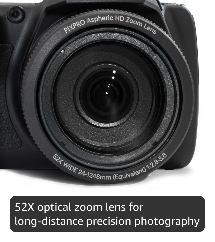 KODAK Pixpro AZ528 - 16 MP Digital Bridge Camera, 52X Optical Zoom, Optical Stabilizer, 3-inch LCD Screen, Full HD 1080p Video, Li-ion Battery - Black