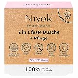 Niyok® 2 in 1 feste Dusche und Pflege | festes Duschgel ohne Palmöl | hautneutral pH 5,5 vegan plastikfrei | wie Duschseife Bio Seife Naturkosmetik | spendet Feuchtigkeit | Soft blossom (80g)