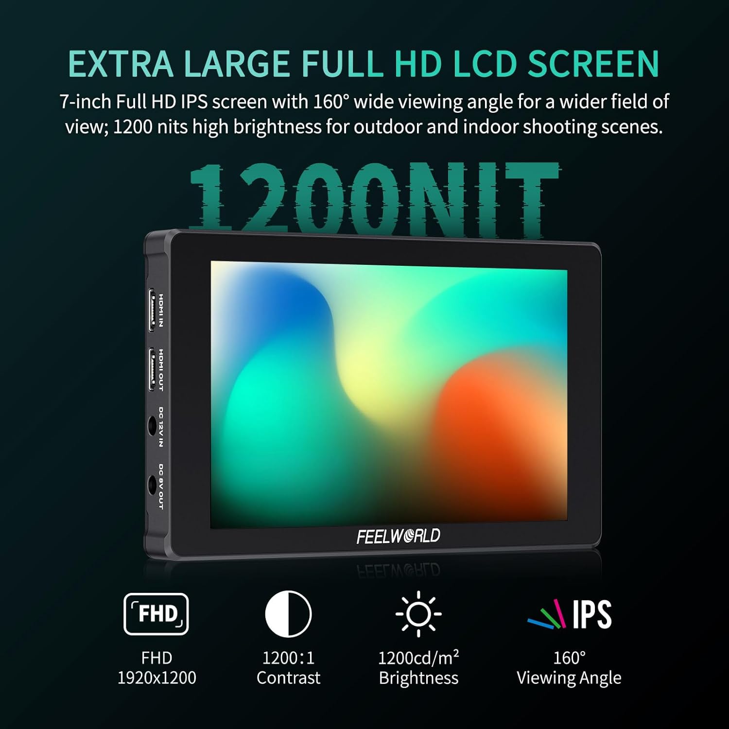 FEELWORLD 7 Inch Camera Field Monitor,1200Nit Highlight Touch Screen DSLR Camera Monitor 4K 60Hz HDMI 3D LUT, HDR Waveform with NP-F750 Battery and Bag F7PLUS
