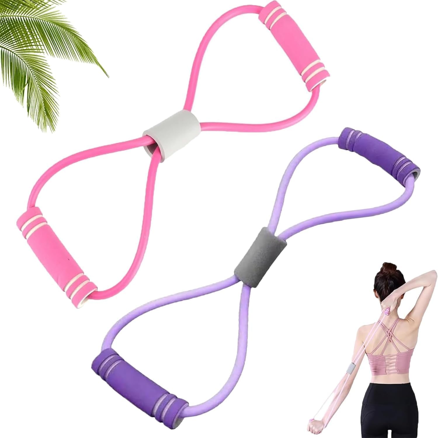 2 Pack 8-Shaped Resistance Bands for Arms – Pink & Purple Fitness Bands for Home Workout, Strength Training and Stretching Exercises for Women & Men