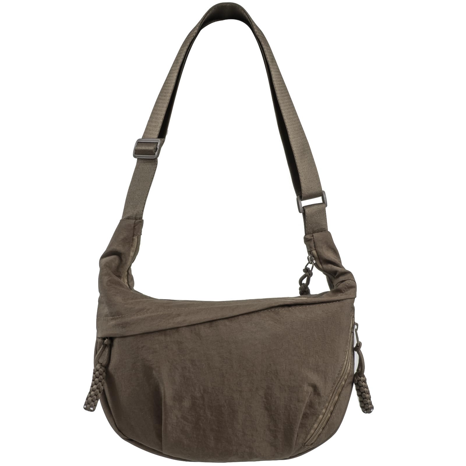 Small Sling Crossbody Bag Minimalist Trendy, Mini Crescent Bag With Adjustable Strap, 3 Zippers Lightweight Leisure Nylon Bag (Green)