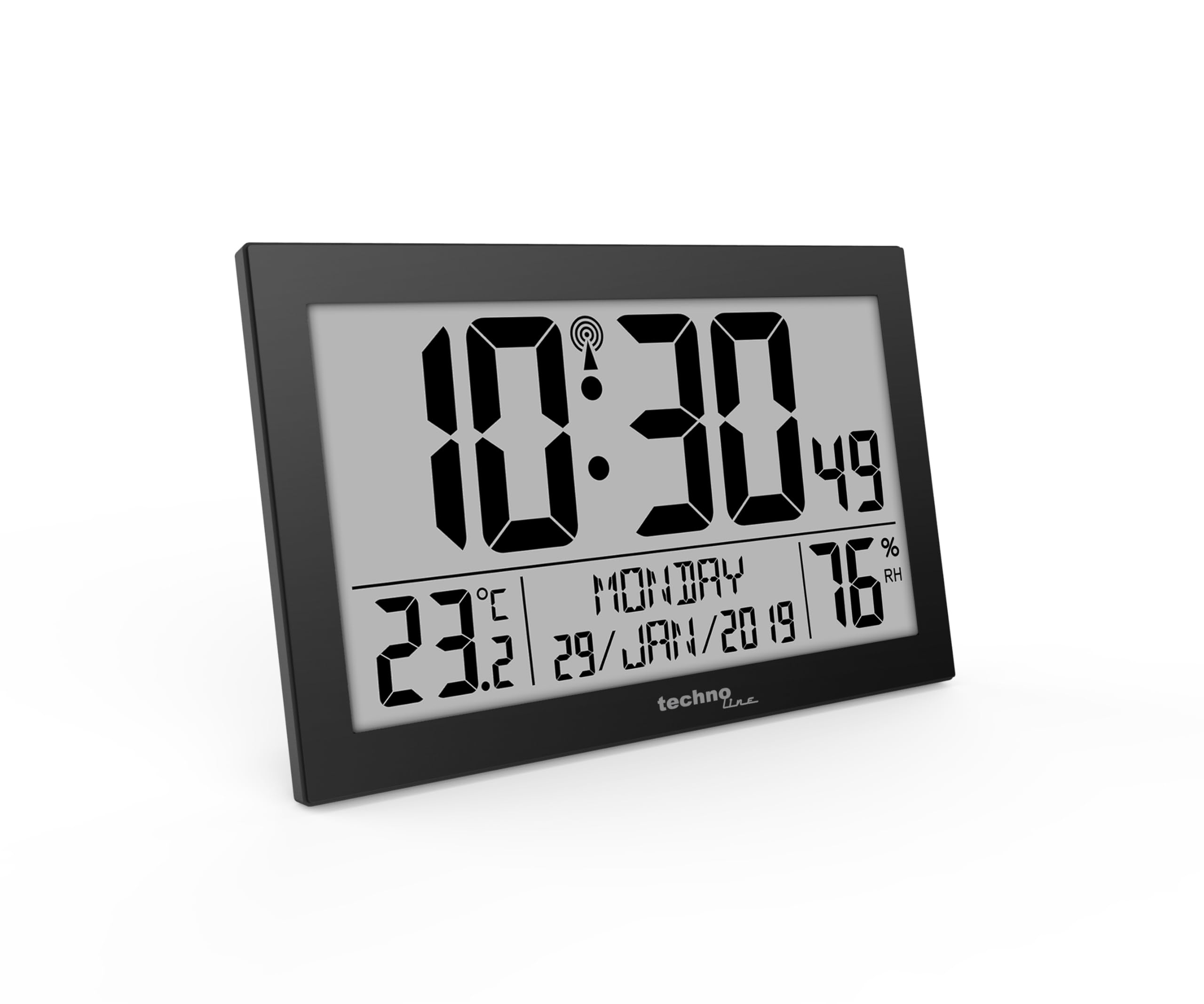 Technoline dirgitale, orologio moderno da parete radiocomandato, nero, acrilonitrile butadiene stirene, 225 x 24 x 143 mm
