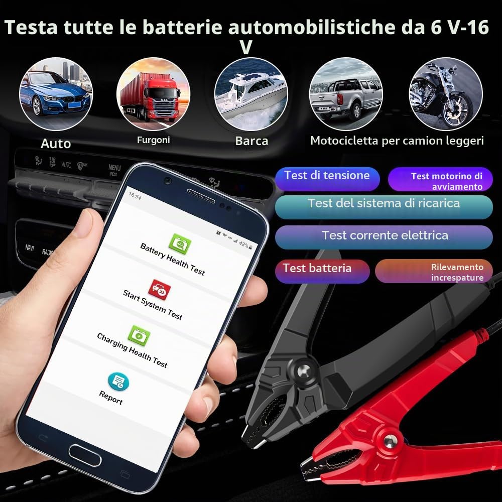 LAUNCH BST360 - Tester per batteria auto, 6 V, 12 V, tester per batteria Bluetooth, analizzatore per sistema di carica per Android/iP-hone/Launch X431, 100-2000 CCA alternatore, voltmetro