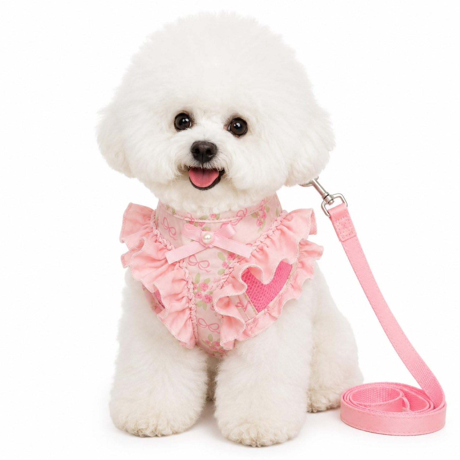Pettorina per cani di taglia piccola, pettorina per cuccioli e gatti con set guinzaglio, pettorine per cani a gilet con motivo floreale carino per passeggiate all'aperto,Rosa,L