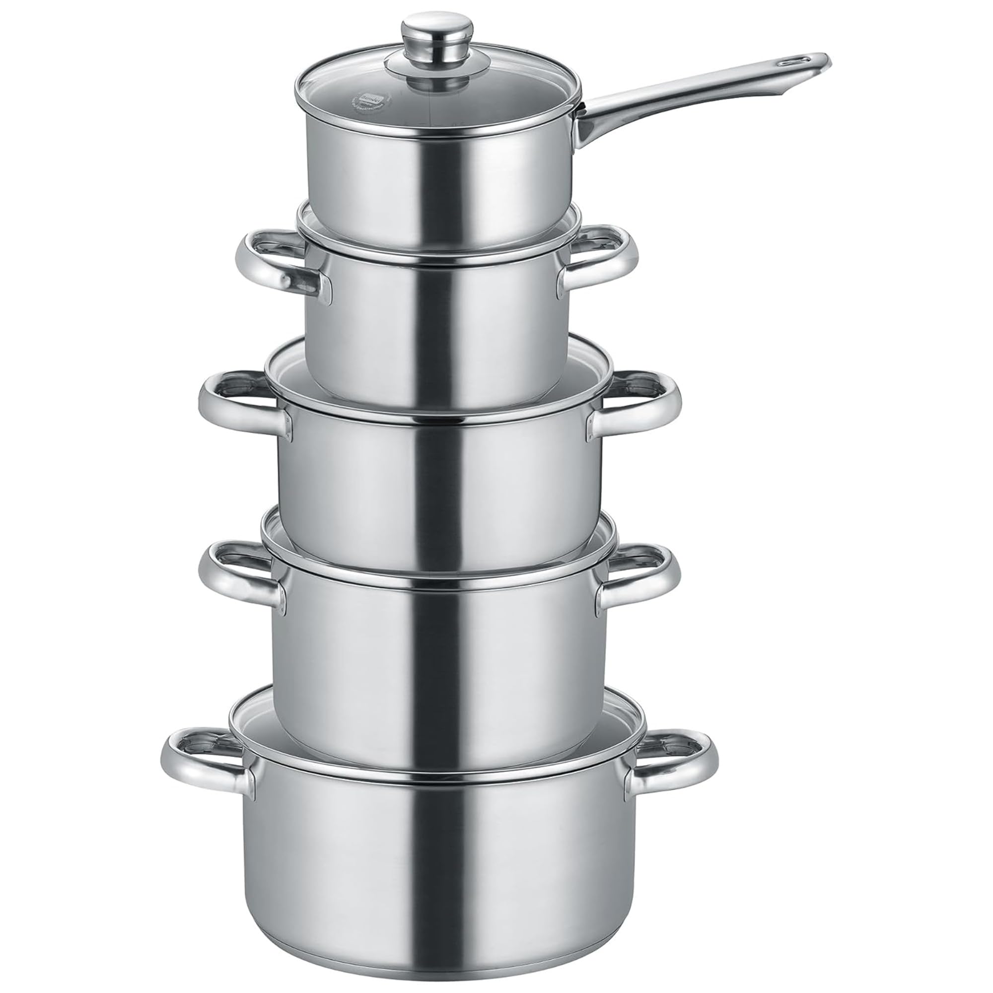 Berndes 5-teiliges Topfset New Roma, Kochtopf Set aus Edelstahl, induktionsgeeignet, Töpfe mit Deckel, new Roma Bratentopf 20
