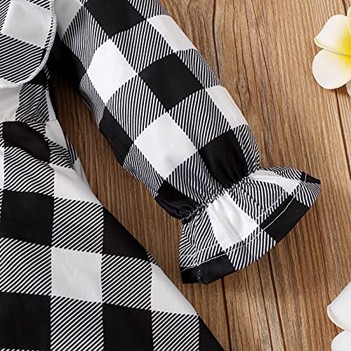 Toddler Baby Girl Christmas Dress Long Sleeve Ruffle Plaid Dress With Bow Decoration+Bow Headband 2Pcs Clothes Sets (Black-White A, 18-24 Months) #TOP5