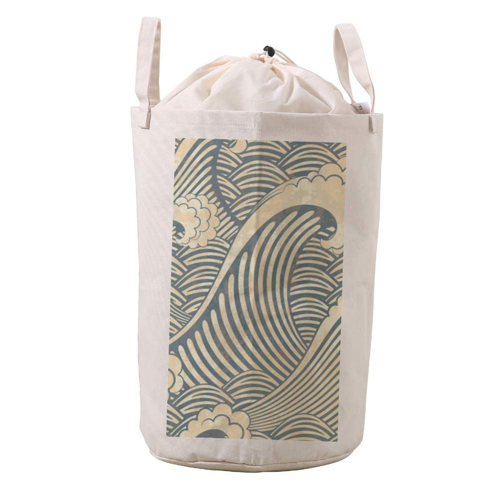 Panier à linge en coton premium motif vagues 34 x 52 cm