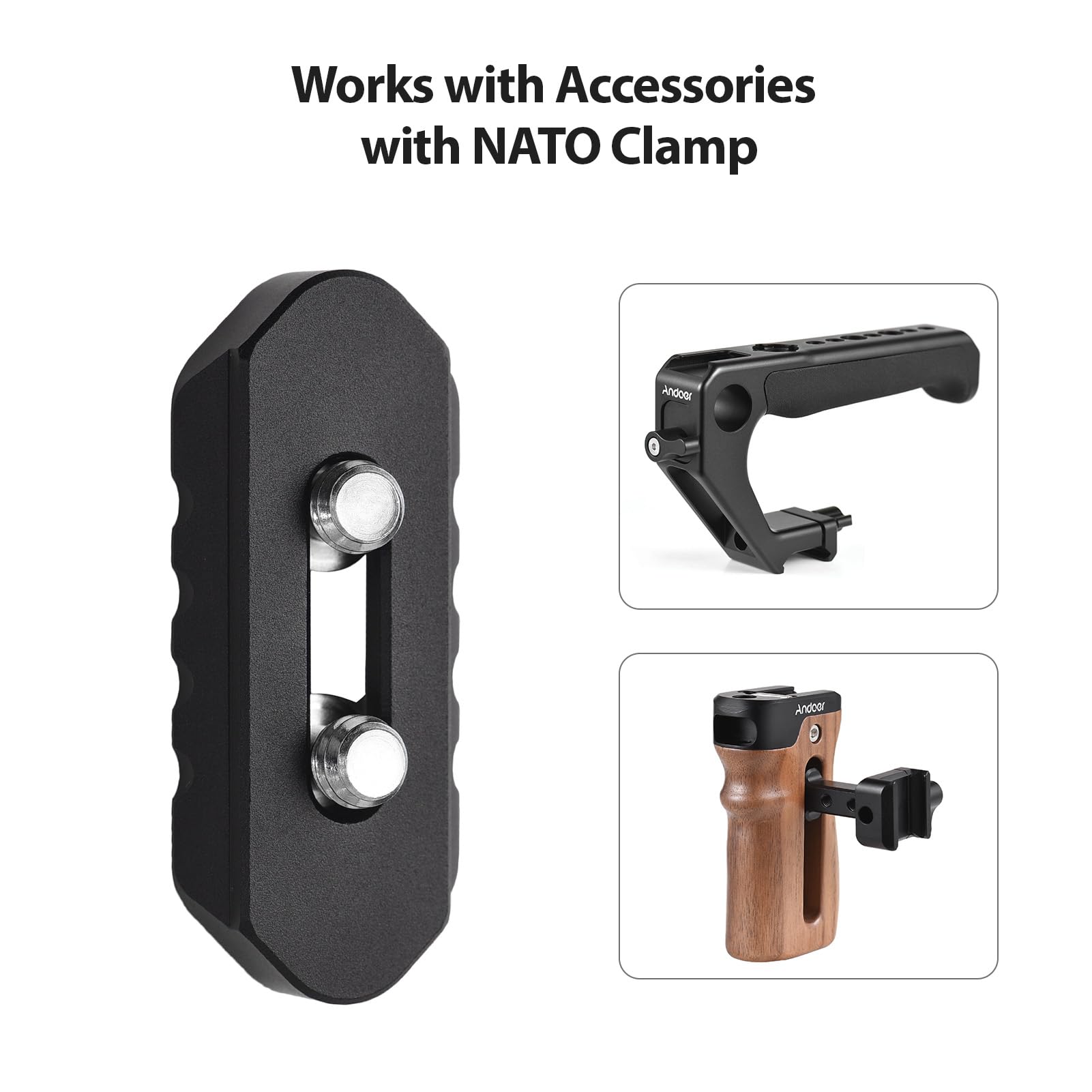 Hersmay Rail universel Quick Release NATO 50 mm avec goupille de sécurité Vis 1/4 pour appareil photo NATO Clamp Top Handle Camera Cage EVF Mount
