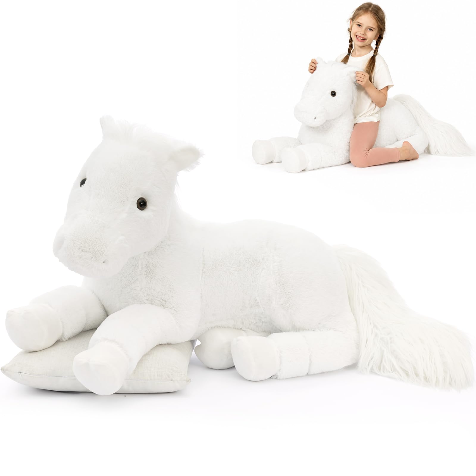 MaoGoLan 120cm Giant White Horse Plush Toy, Soft Large Pony Stuffed Animal, Fluffy Cuddly Horse Doll Gift for Kids Birthday Christmas