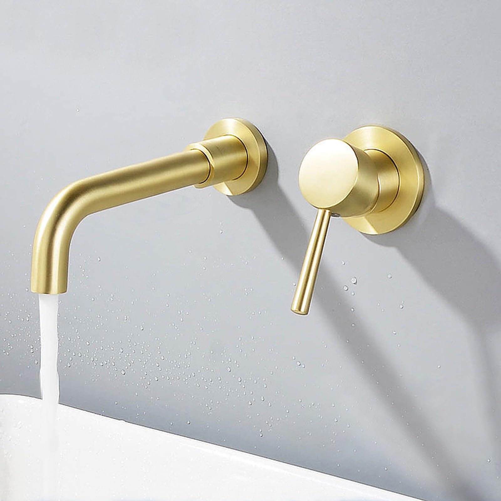 ANVLOJRIH Basin Mixer Tap Bathroom Sink Taps Wall Mounted Swivel Spout Brass,Brushed Gold,Number One Lavatory Sink Faucet