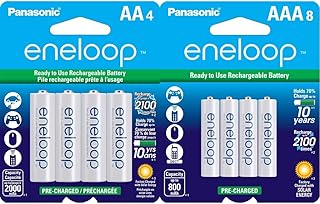 Panasonic BK-3MCCA4BA eneloop AA 2100 Cycle Ni-MH Pre-Charged Rechargeable Batteries, 4 Pack & BK-4MCCA8BA eneloop AAA 2100 Cycle Ni-MH Pre-Charged Rechargeable Batteries, 8 Pack