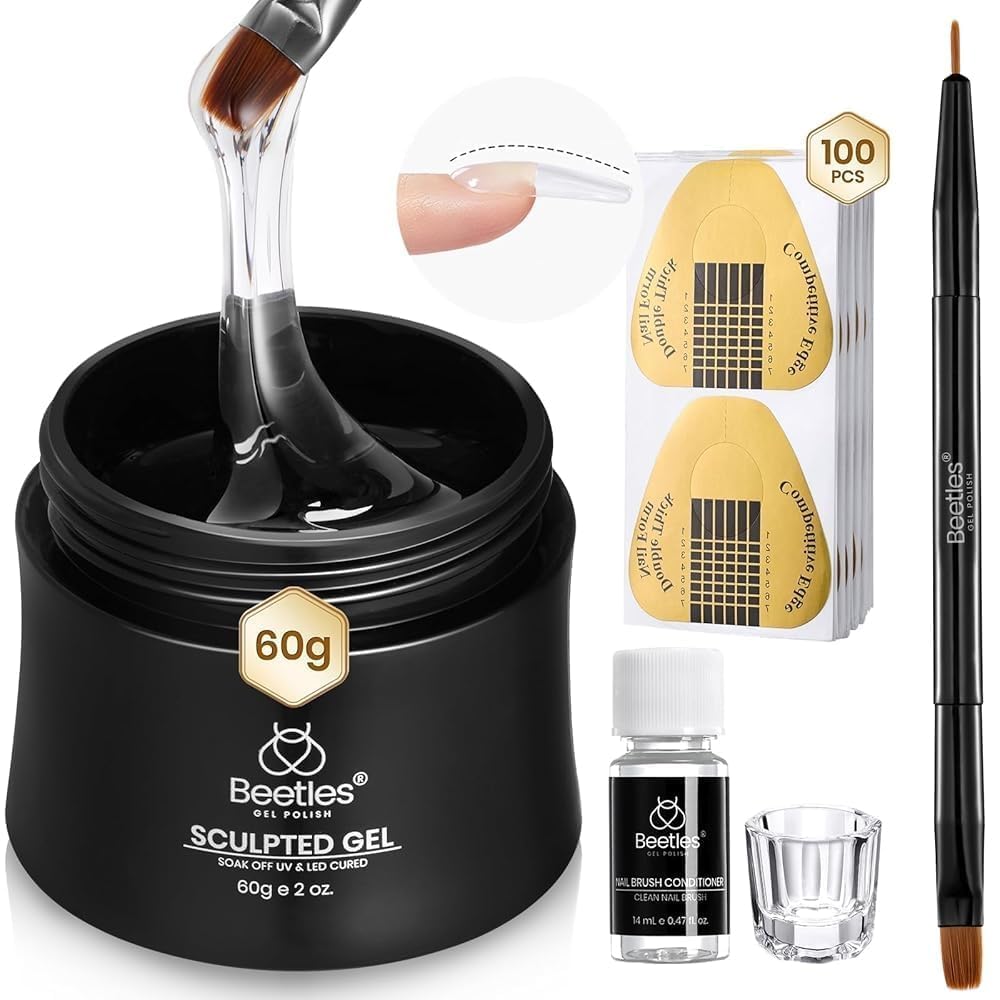 Beetles Builder Gel for Nails, 60g Sculpture Hard Gel with Dual Nail Pen Forms for Nail Thickening, 10 in 1 Manicure Extension UV Strengthener for Manicurist and Nail Art Major