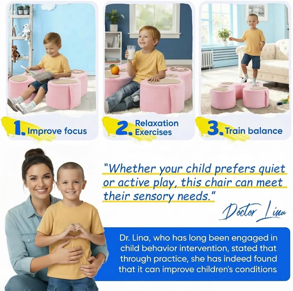 Sensory Soft Squeeze Seat for Kids, Soothing Compression Chair with Hug Effect, Rock, Bounce & Relax, Reduces Fidgeting & Anxiety, Washable Cover – Ideal for Children with Sensory Needs (pinkdog)