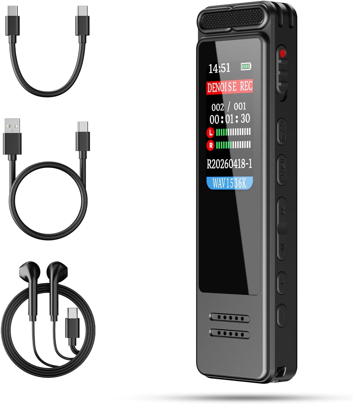 Digital Voice Recorder, Portable Audio Recorder with Built-in Speaker, Voice Activated, WAV, A-B Repeat & Password Protection – Ideal for Meetings, Lectures & Interviews